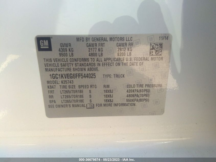 2015 CHEVROLET SILVERADO 2500HD LT - 1GC1KVEG6FF544025