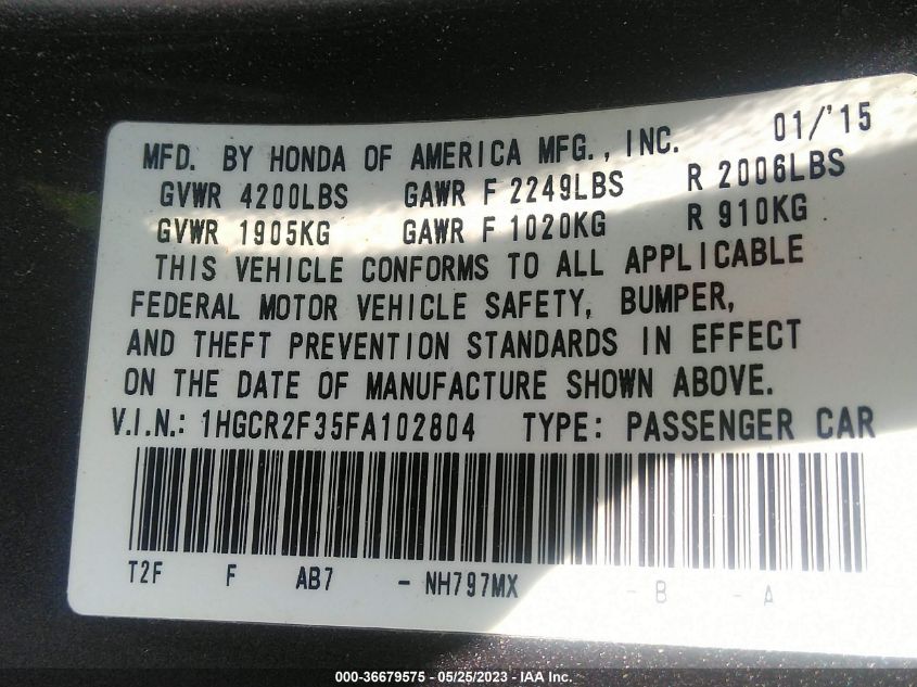 2015 HONDA ACCORD SEDAN LX - 1HGCR2F35FA102804