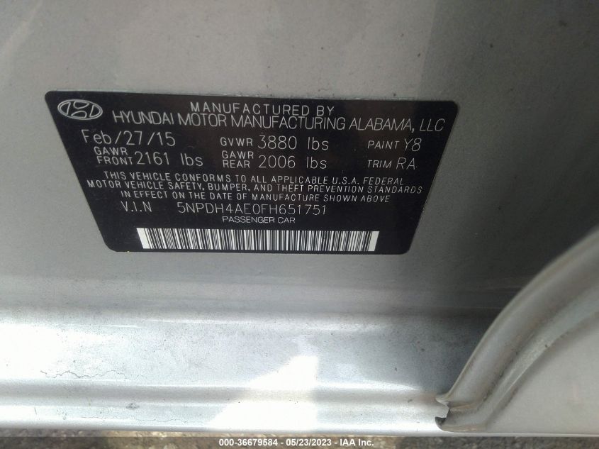 2015 HYUNDAI ELANTRA SE - 5NPDH4AE0FH651751