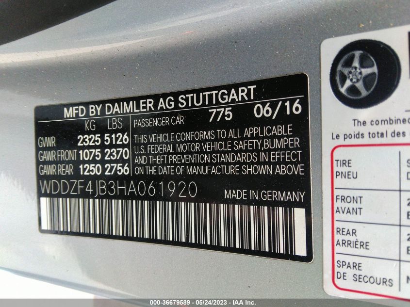 2017 MERCEDES-BENZ E-CLASS E 300 - WDDZF4JB3HA061920