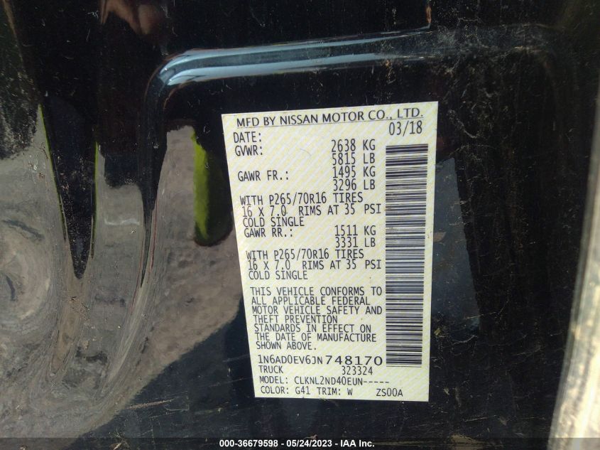 2018 NISSAN FRONTIER SV V6 - 1N6AD0EV6JN748170