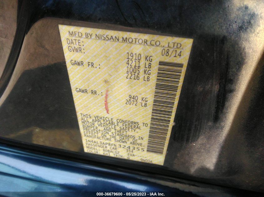 2015 NISSAN ALTIMA 2.5 - 1N4AL3AP8FN324355