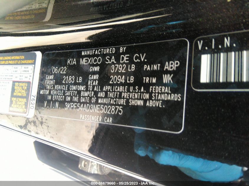 2022 KIA FORTE GT-LINE - 3KPF54AD3NE502875
