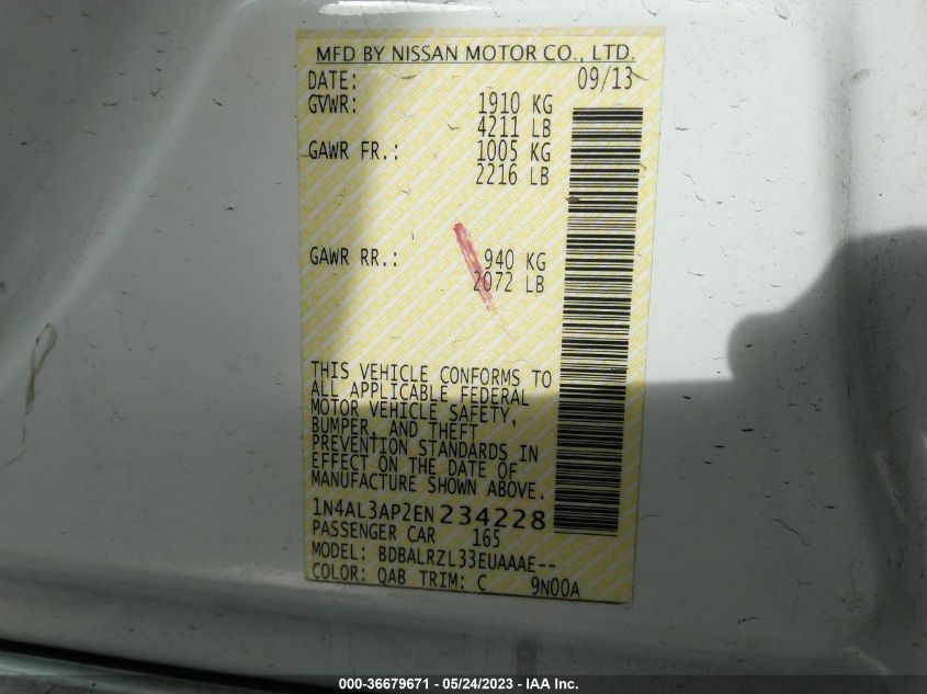 2014 NISSAN ALTIMA 2.5 S - 1N4AL3AP2EN234228