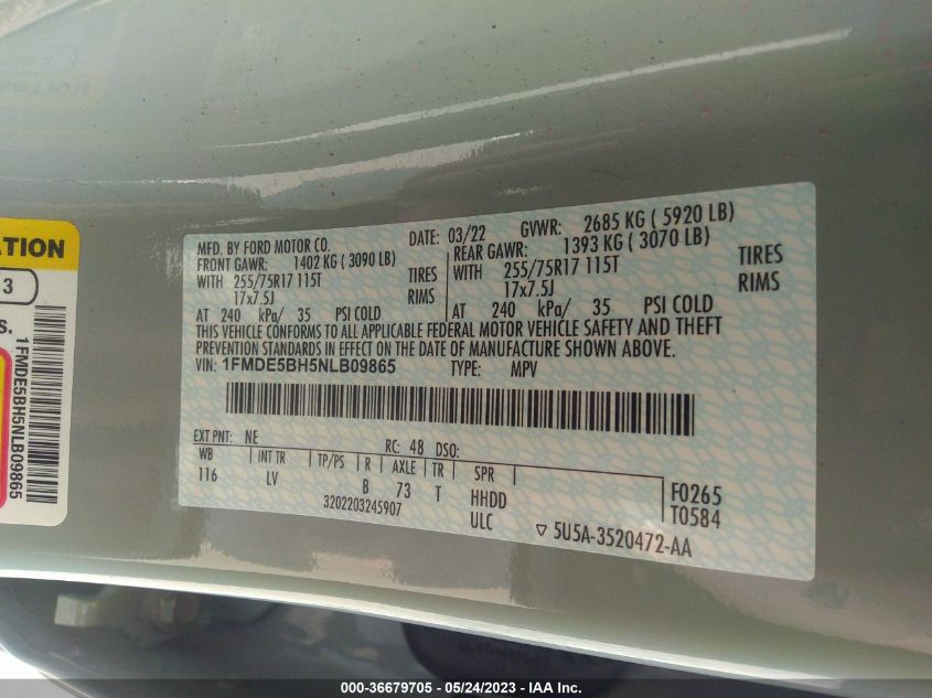 2022 FORD BRONCO BASE/BIG BEND - 1FMDE5BH5NLB09865