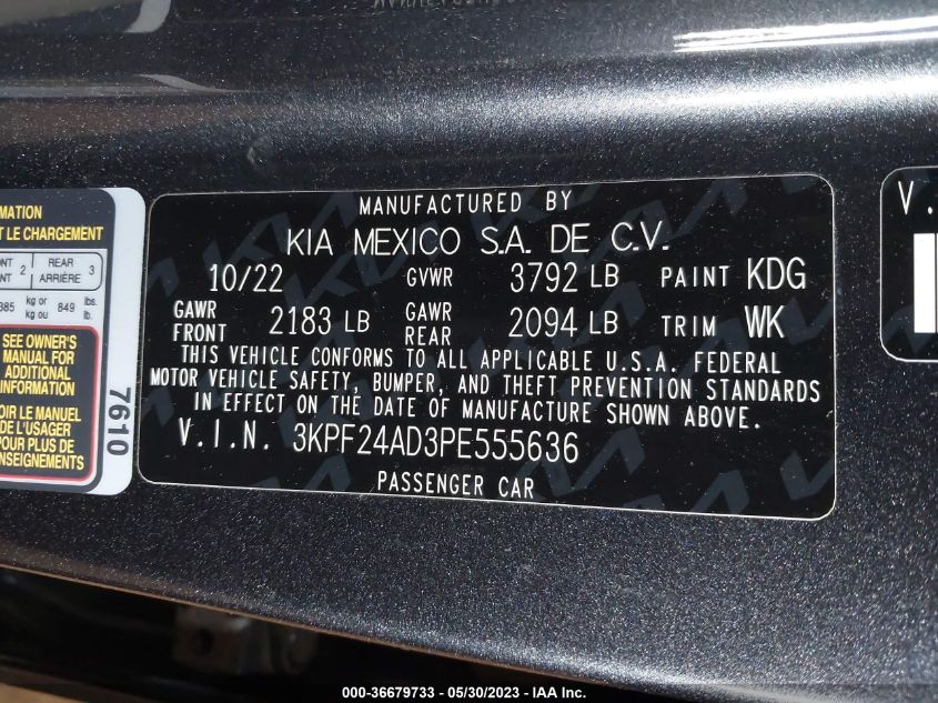 2023 KIA FORTE LXS - 3KPF24AD3PE555636