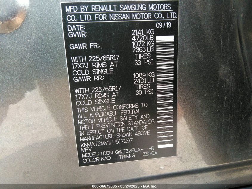 2020 NISSAN ROGUE SV - KNMAT2MV1LP517297