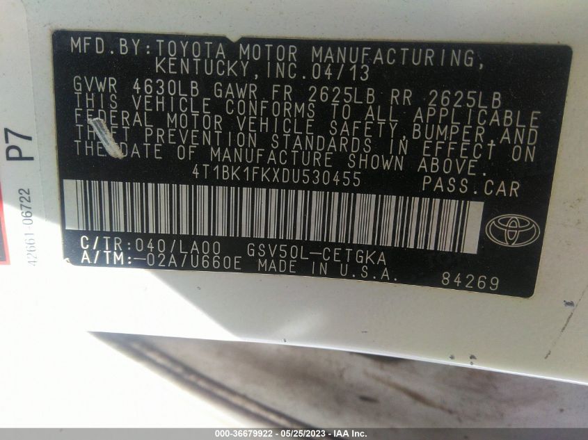 2013 TOYOTA CAMRY SE/XLE - 4T1BK1FKXDU530455