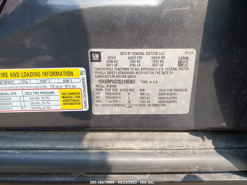 2013 GMC ACADIA SLE - 1GKKRPKD3DJ166962