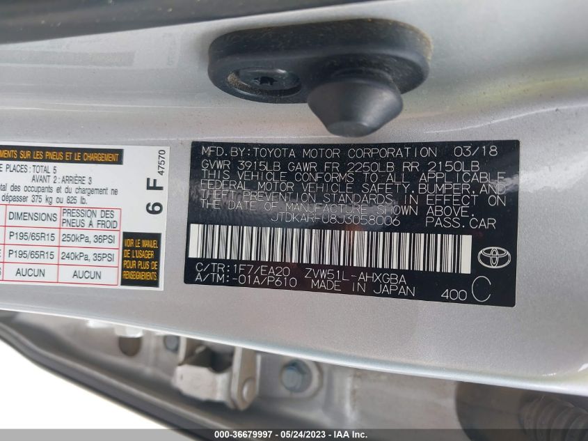 2018 TOYOTA PRIUS TWO/TWO ECO/THREE - JTDKARFU8J3058006