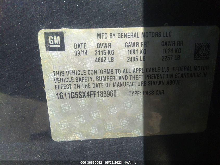 2015 CHEVROLET MALIBU LTZ - 1G11G5SX4FF183960