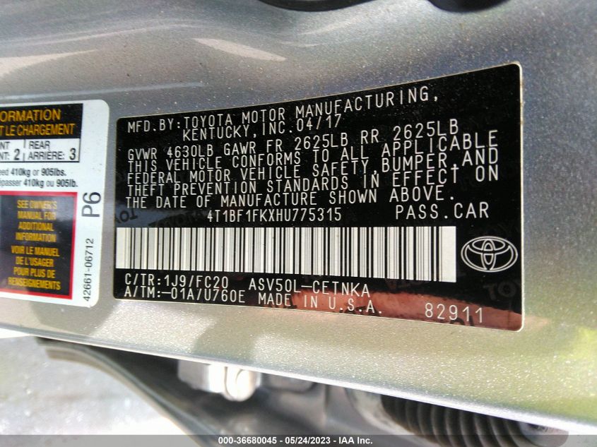 2017 TOYOTA CAMRY LE - 4T1BF1FKXHU775315