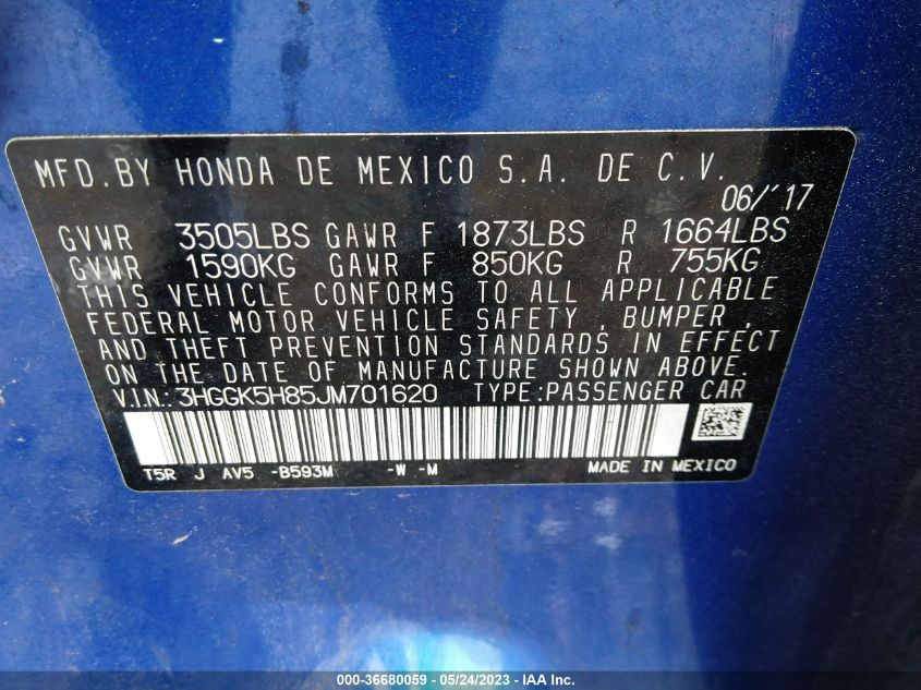 2018 HONDA FIT EX - 3HGGK5H85JM701620