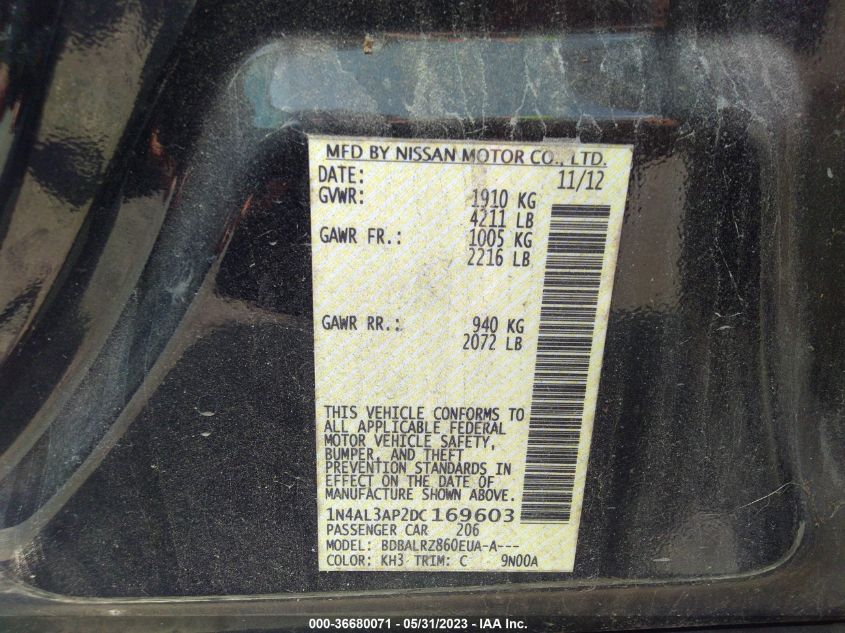 2013 NISSAN ALTIMA 2.5 S - 1N4AL3AP2DC169603