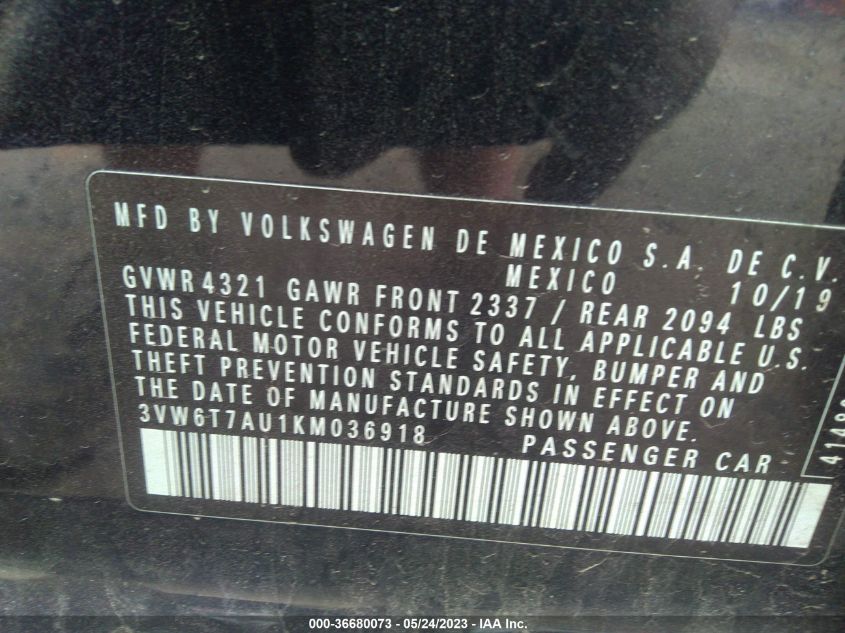 2019 VOLKSWAGEN GOLF GTI S/SE/AUTOBAHN - 3VW6T7AU1KM036918