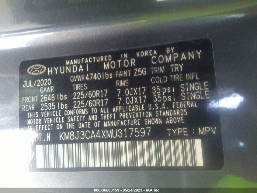 2021 HYUNDAI TUCSON VALUE - KM8J3CA4XMU317597