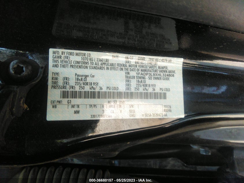 VIN 1FADP3L9XHL324808 2017 FORD FOCUS ST