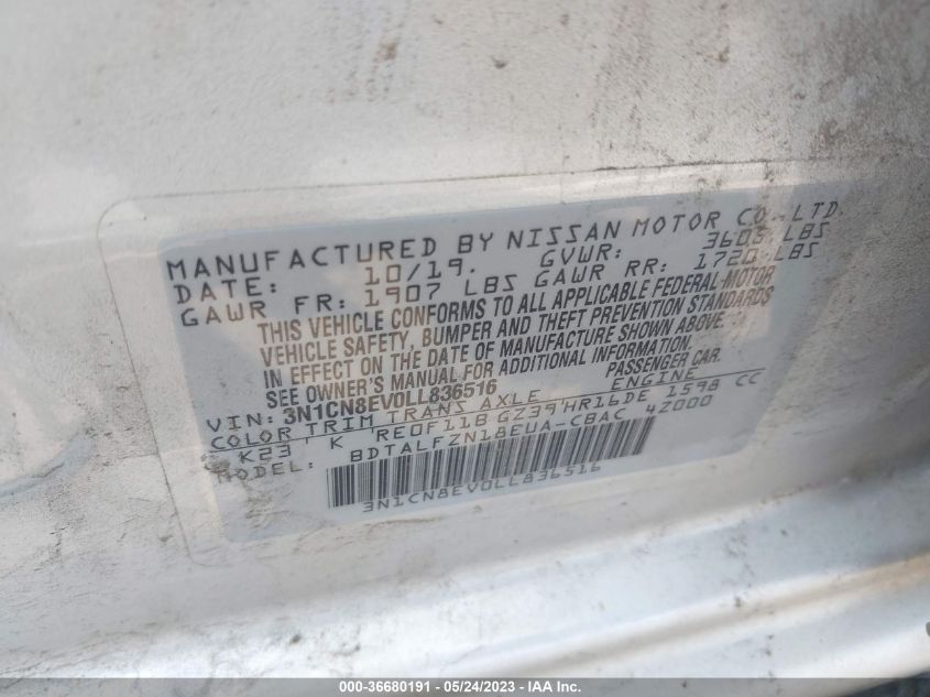 2020 NISSAN VERSA SV - 3N1CN8EV0LL836516