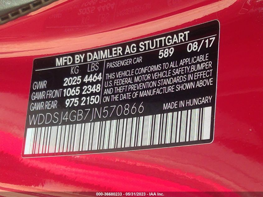 2018 MERCEDES-BENZ CLA CLA 250 - WDDSJ4GB7JN570866