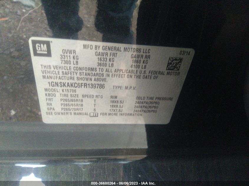 2015 CHEVROLET TAHOE LS - 1GNSKAKC6FR139786