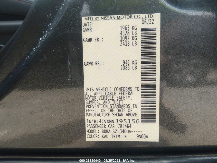 2022 NISSAN ALTIMA 2.5 SR - 1N4BL4CVXNN395156