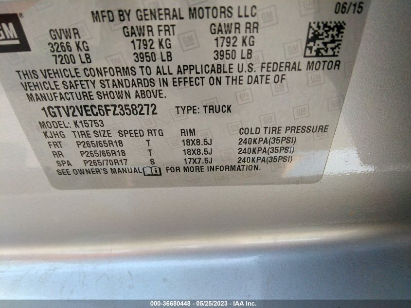 2015 GMC SIERRA 1500 SLT - 1GTV2VEC6FZ358272
