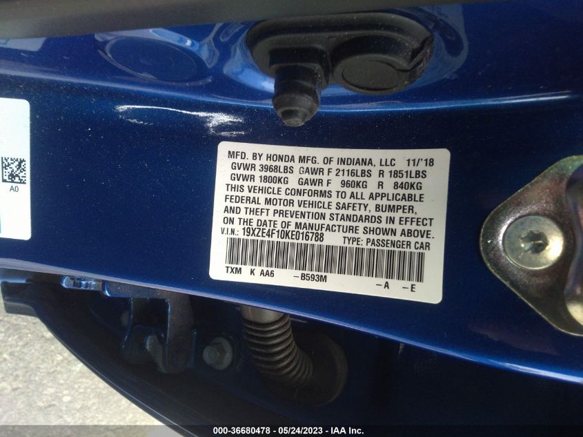 2019 HONDA INSIGHT LX 19XZE4F10KE016788