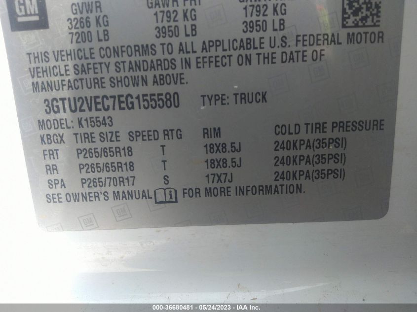 2014 GMC SIERRA 1500 SLT - 3GTU2VEC7EG155580