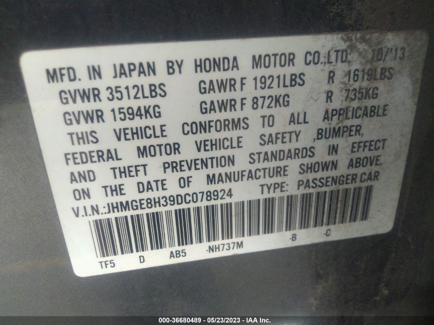 2013 HONDA FIT - JHMGE8H39DC078924