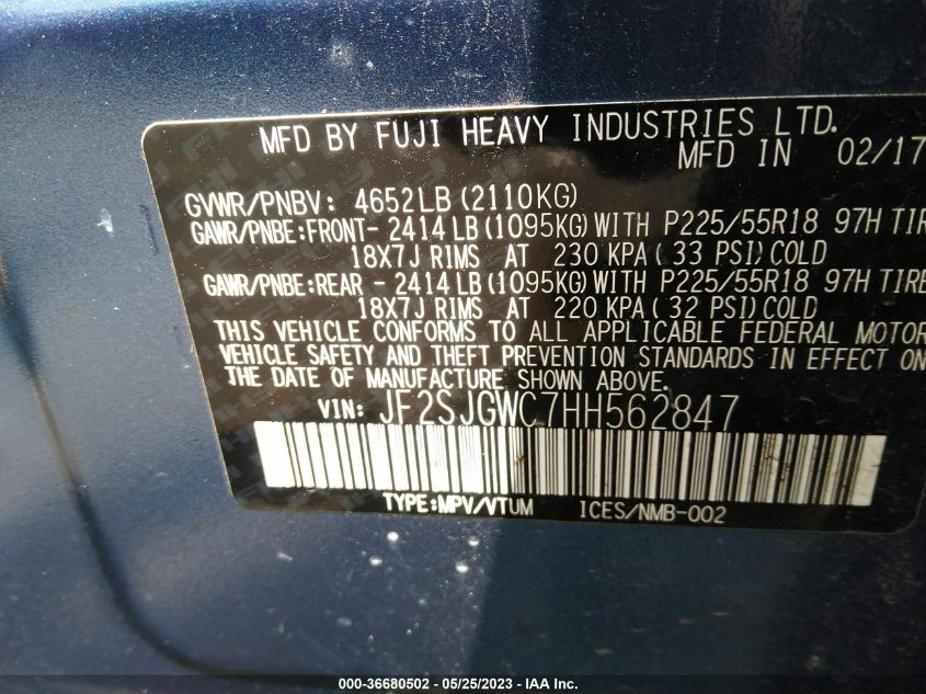 2017 SUBARU FORESTER TOURING - JF2SJGWC7HH562847