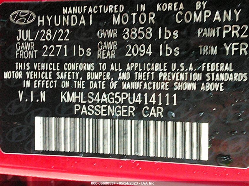 2023 HYUNDAI ELANTRA SEL - KMHLS4AG5PU414111