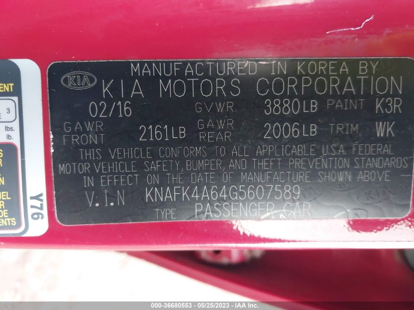 2016 KIA FORTE LX - KNAFK4A64G5607589