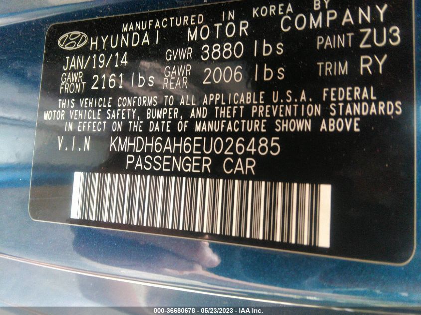 2014 HYUNDAI ELANTRA COUPE - KMHDH6AH6EU026485