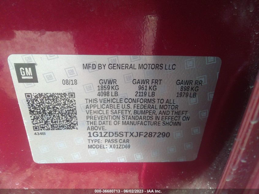 2018 CHEVROLET MALIBU LT - 1G1ZD5STXJF287290