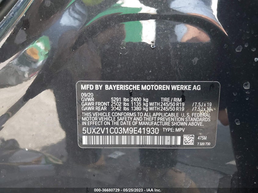 VIN 5UX2V1C03M9E41930 2021 BMW X4 XDRIVE30I
