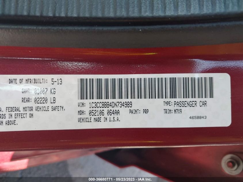 2013 CHRYSLER 200 TOURING - 1C3CCBBB4DN734989