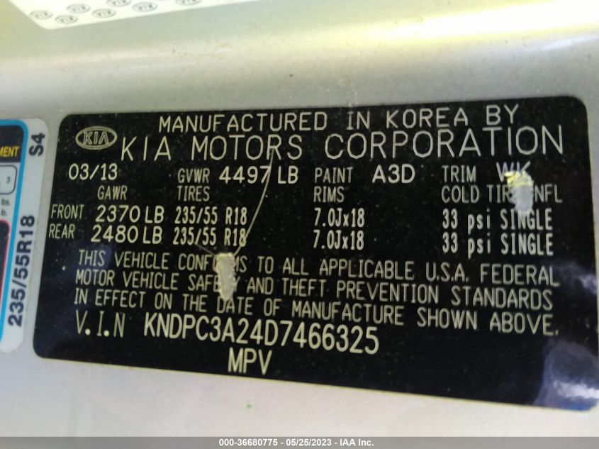 2013 KIA SPORTAGE EX - KNDPC3A24D7466325