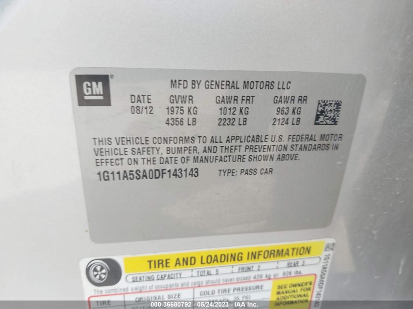 2013 CHEVROLET MALIBU LS - 1G11A5SA0DF143143