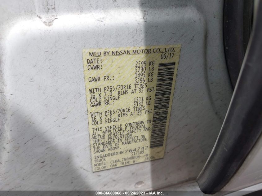 2017 NISSAN FRONTIER SV V6 - 1N6AD0ERXHN764742