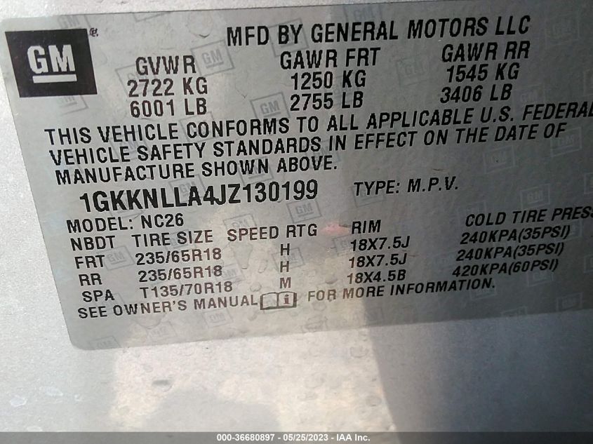 2018 GMC ACADIA SLE - 1GKKNLLA4JZ130199