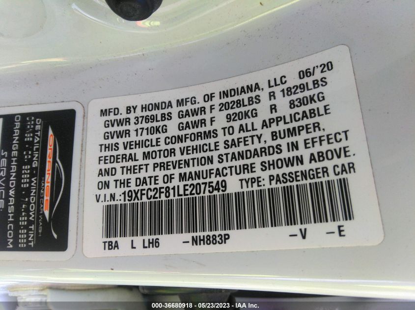 2020 HONDA CIVIC SEDAN SPORT - 19XFC2F81LE207549