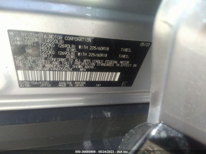 2022 TOYOTA RAV4 HYBRID SE - JTM16RFV4ND058624