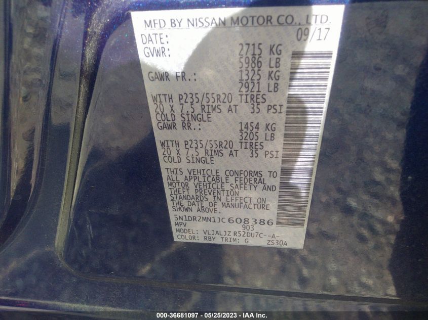2018 NISSAN PATHFINDER PLATINUM - 5N1DR2MN1JC608386