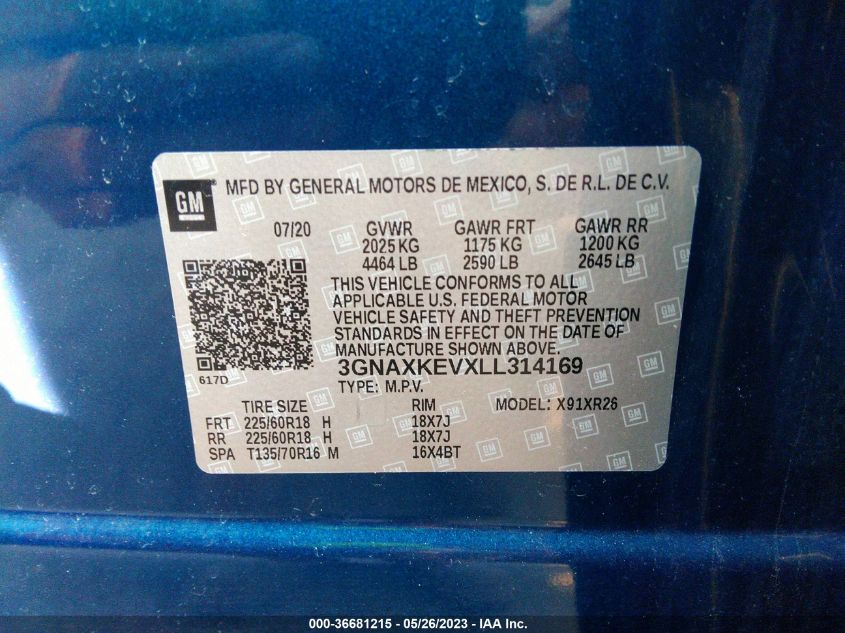 2020 CHEVROLET EQUINOX LT - 3GNAXKEVXLL314169