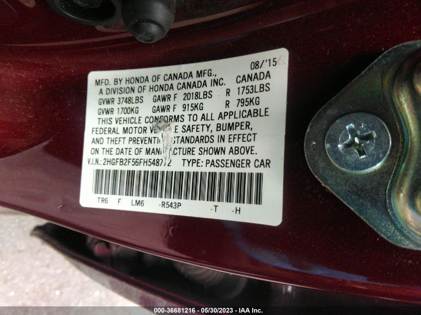 2015 HONDA CIVIC SEDAN LX - 2HGFB2F56FH548772