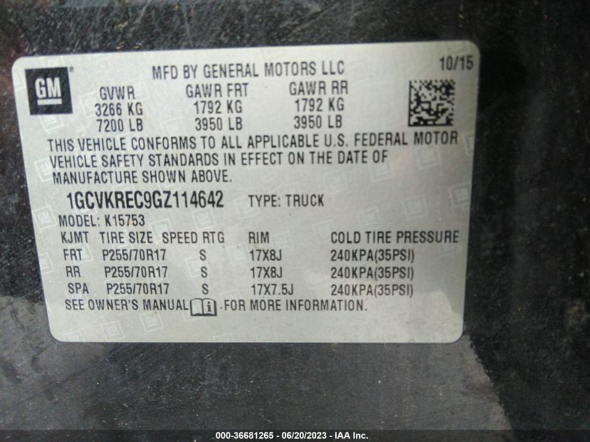 2016 CHEVROLET SILVERADO 1500 LT - 1GCVKREC9GZ114642