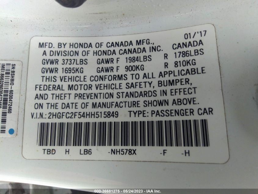 2017 HONDA CIVIC SEDAN LX - 2HGFC2F54HH515849