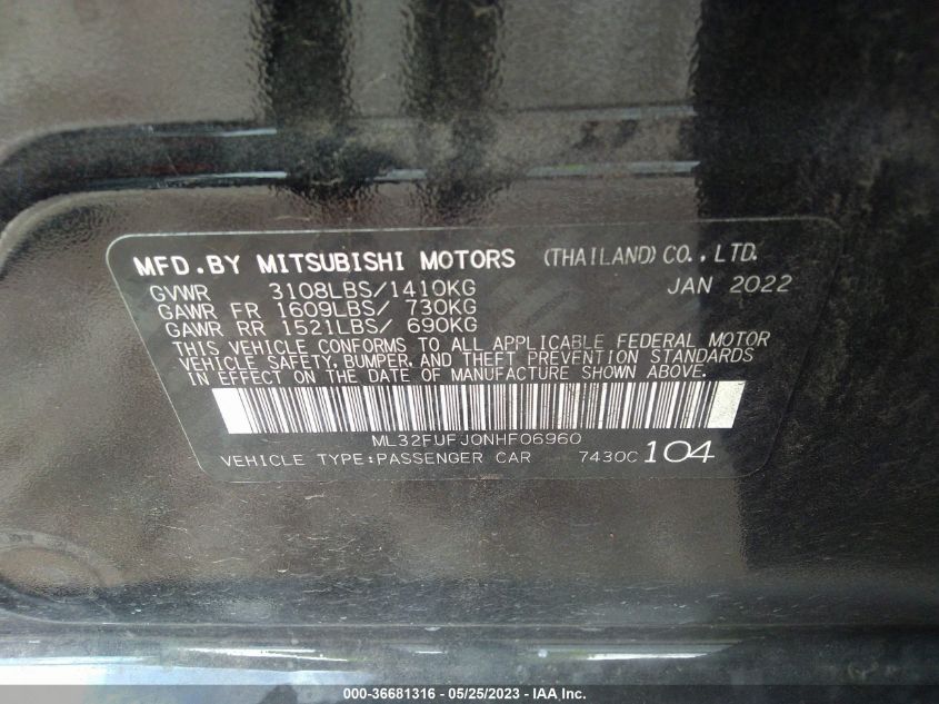 2022 MITSUBISHI MIRAGE G4 ES/LE/BLACK EDITION - ML32FUFJ0NHF06960