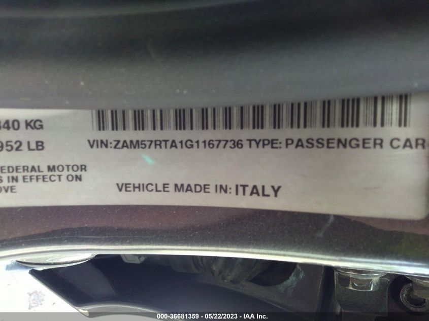 2016 MASERATI GHIBLI S Q4 ZAM57RTA1G1167736