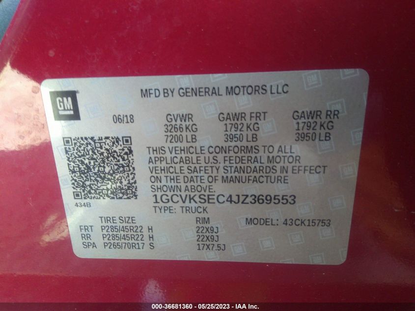 2018 CHEVROLET SILVERADO 1500 LTZ - 1GCVKSEC4JZ369553
